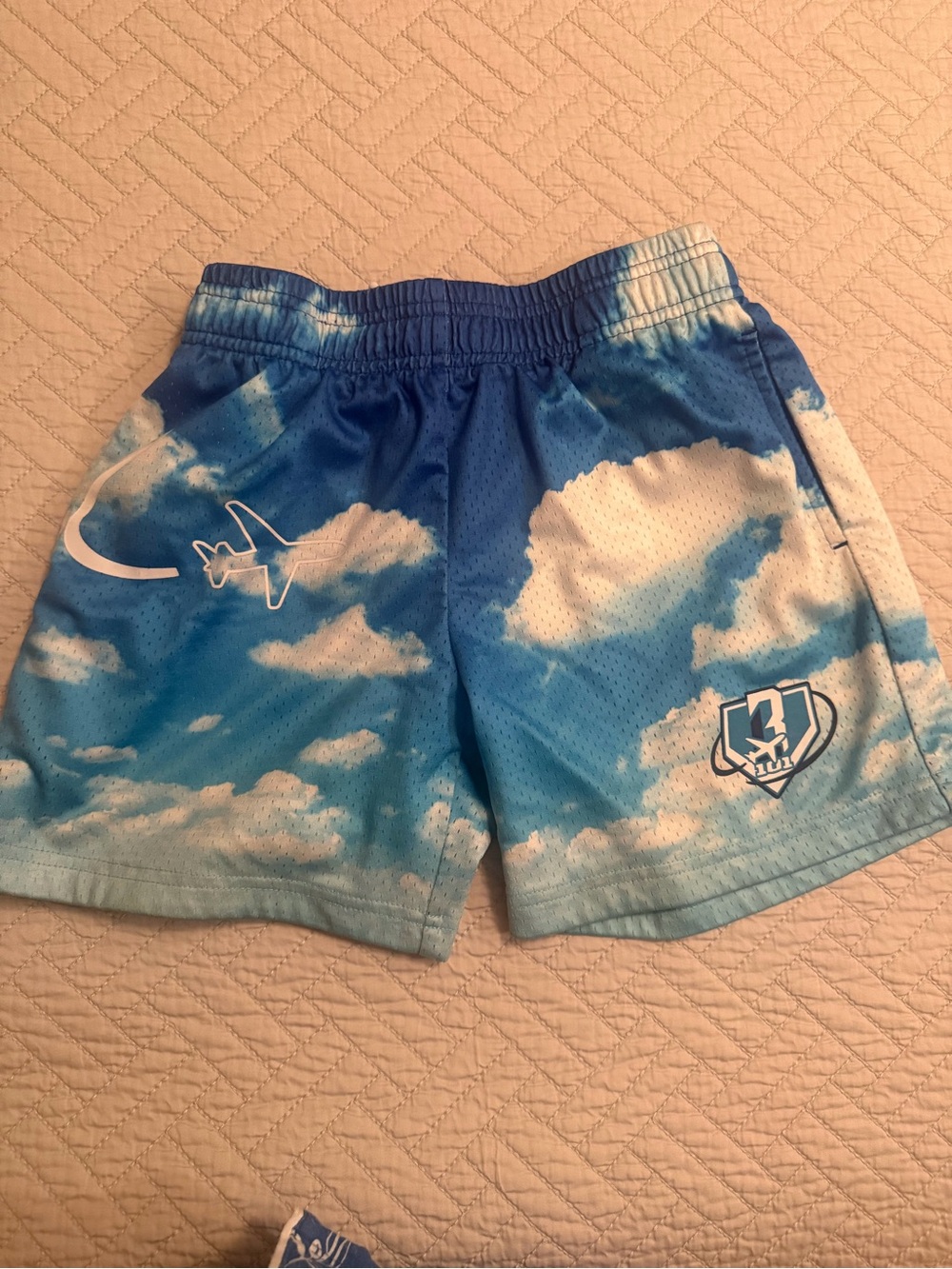 Baseball 101 Dream Chaser Cloud Print Athletic Shorts - Blue/ White